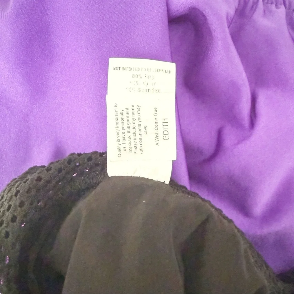 A WISH COME TRUE Kid’s Purple Black Sequin Leotard Mesh Inserts Size Child’s XL